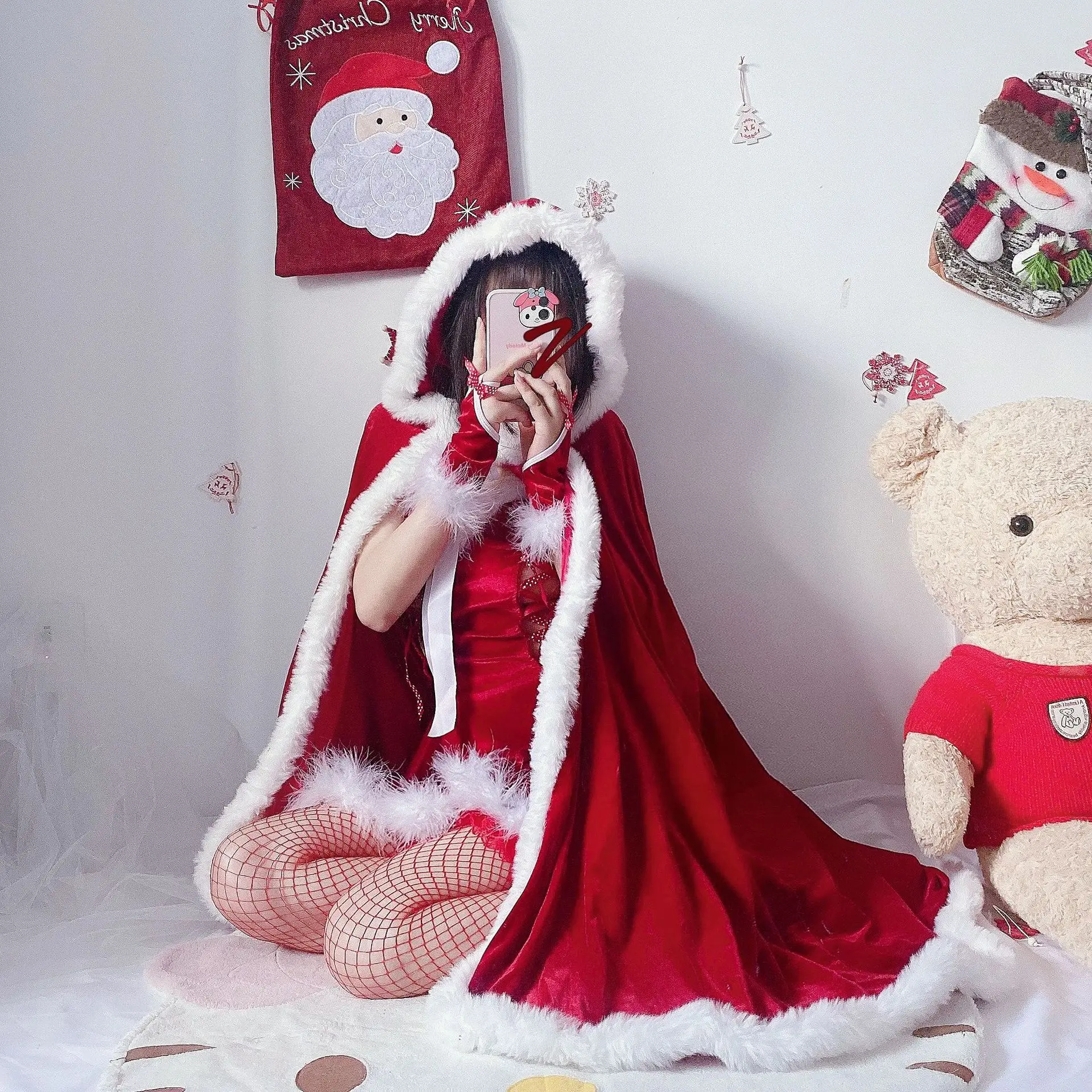 Christmas Theme Cute Red Cloak Christmas Bar Queen Stage Shawl Christmas Clothes Cloak