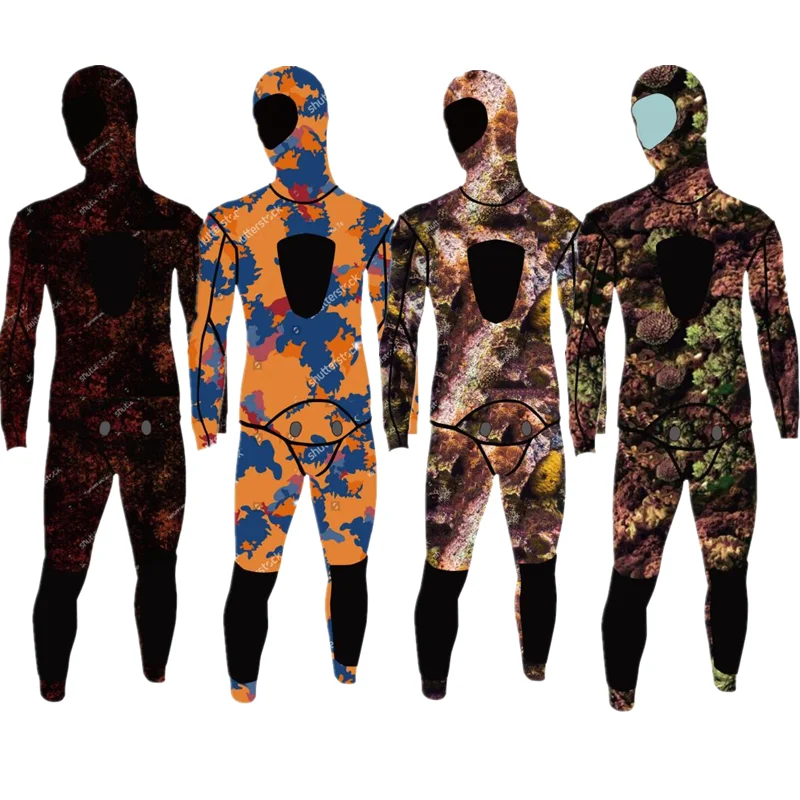 Two Piece Set 5mm Wetsuit Scuba Diving Suit Men Neoprene Underwater hunting Surfing Front Zipper Spearfishing Suit