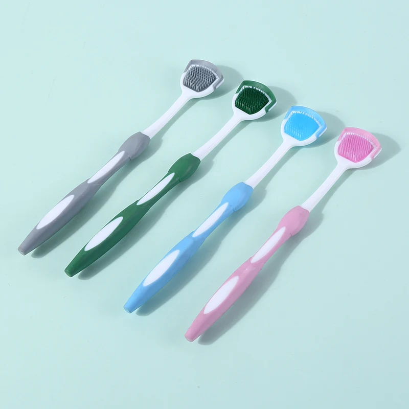 High Quality Colorful Silicone Tongue Coating Cleaning Brush Plastic Tongue Cleaner Scraper