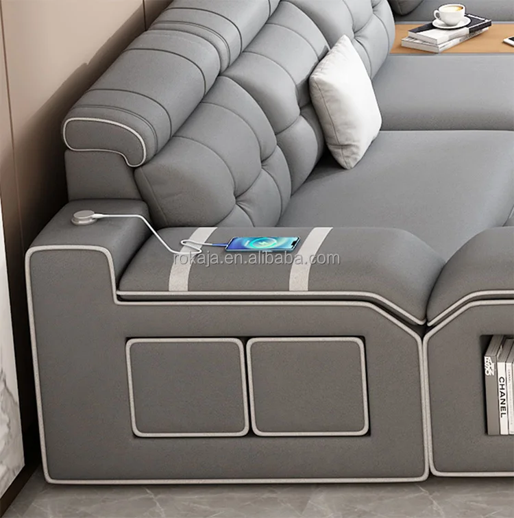 Modern Fabric U-Shaped Sofa Multifunctional Corner Sofa Combination Living Room Furniture Sofa Set With USB Connection