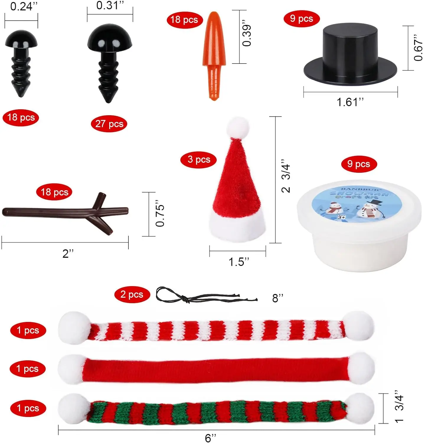 9 Pack Build a Snowman Kit Snowman Crafts for Kids,Modeling Clay Snowman DIY Kit, Christmas Stocking Stuffers