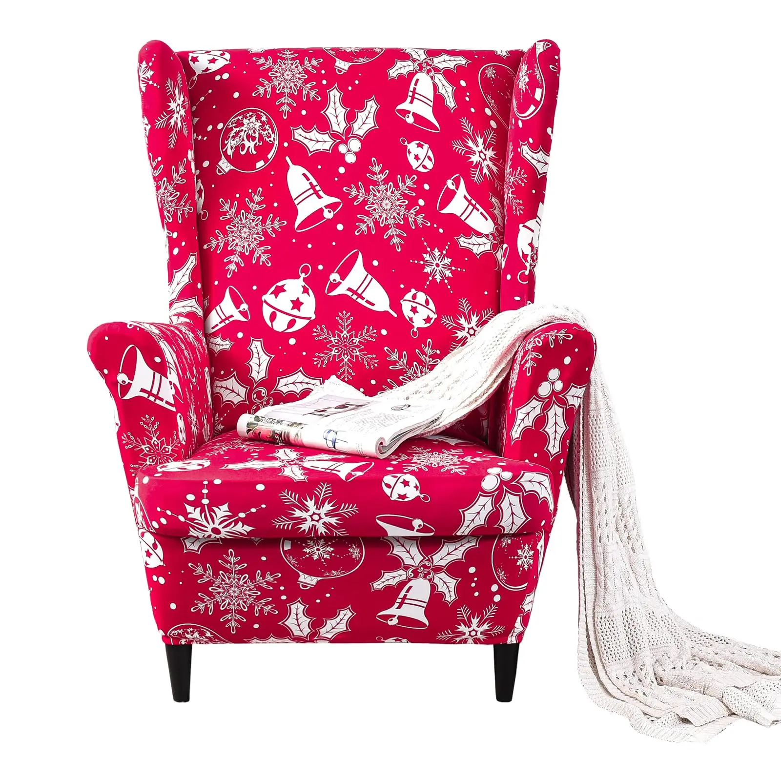 Wholesale Elastic Printed High Back Chair Slipcover 2-Piece Form Single-seat Chair Cover For Side Wingback Chair Sofa