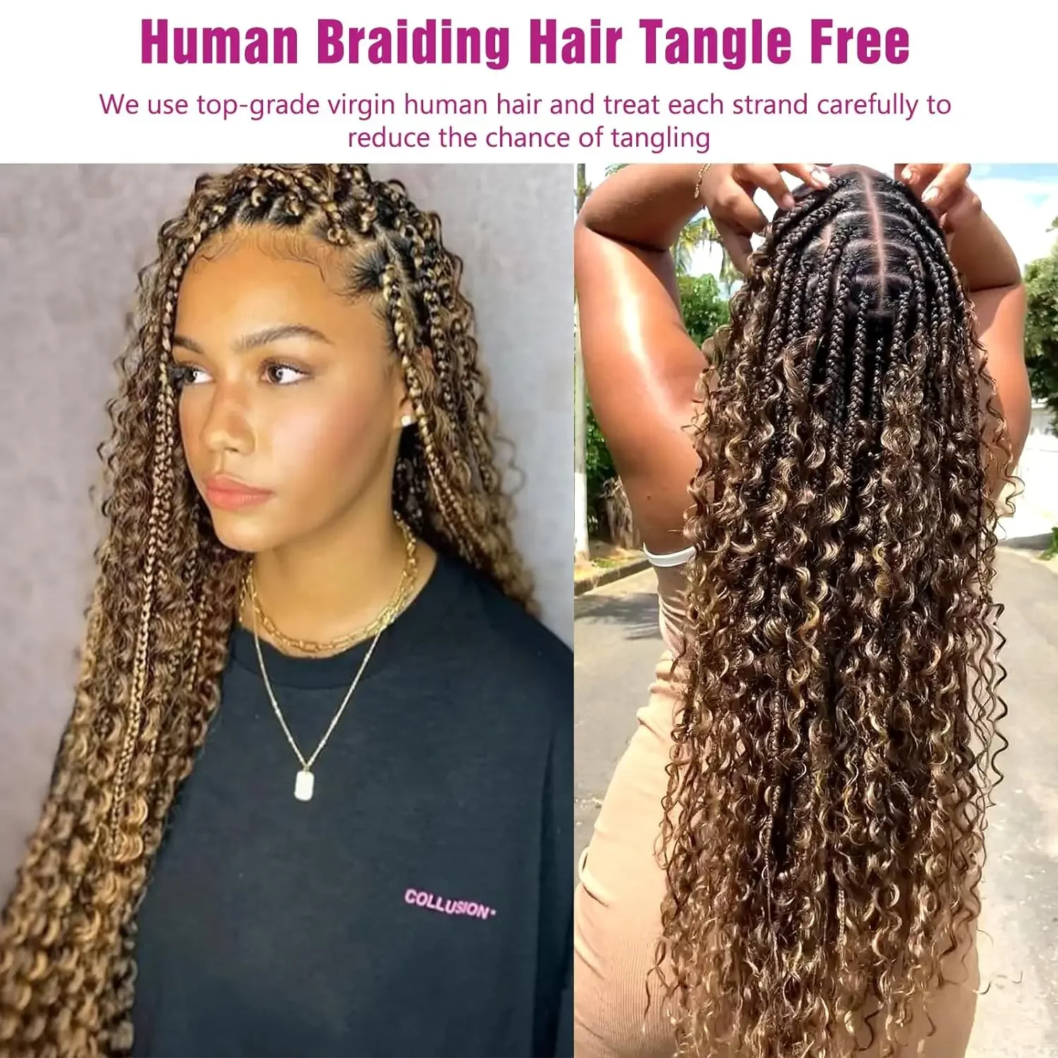 Factory Wholesale 100% Human Raw Virgin Hair Deep Wave Boho Braiding Bulk Bundles Hair