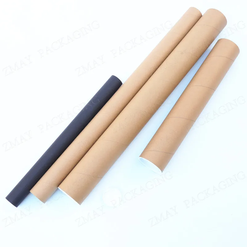 Biodegradable kraft cardboard black shipping tubes with plastic caps mailing tube for poster