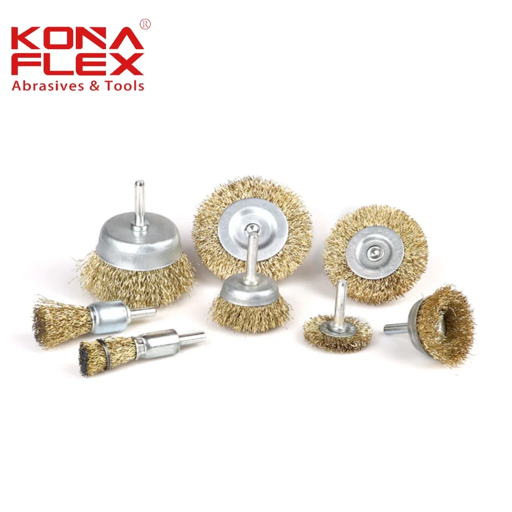 konaflex 10-100mm  crimped steel wire brushes with shaft(wheel brush/cup brush/end brush) for  electric drill used