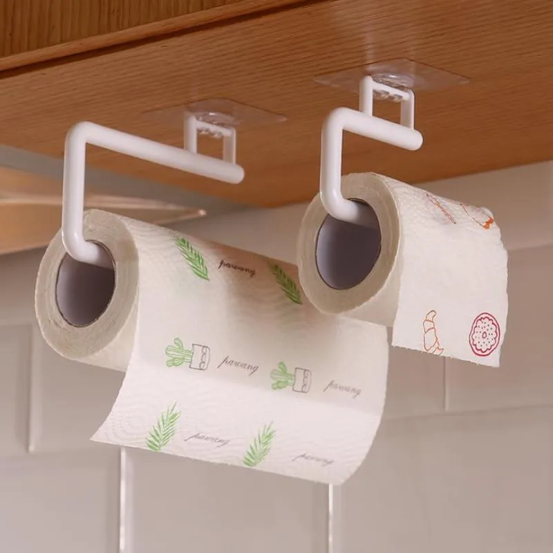 Kitchen special punch-free paper towel holder roll paper holder hanger cling film storage rack toilet paper hook rag holder
