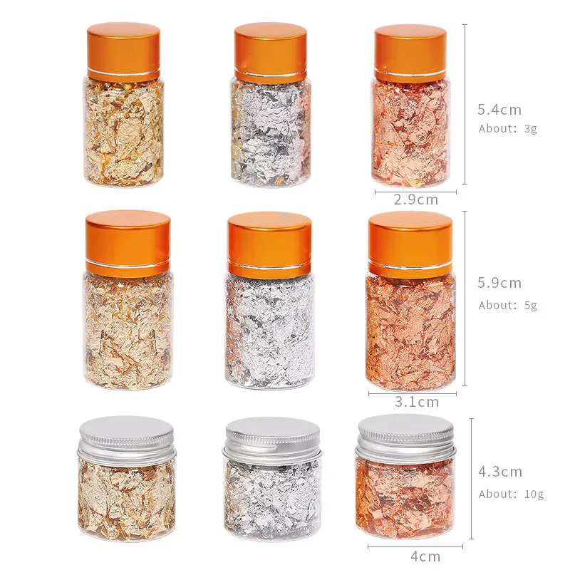 MEETNAIL wholesale nail gold leaf sheets 3 jar 3g/5g/10g Silver Copper Metallic Foil Flakes for nail art