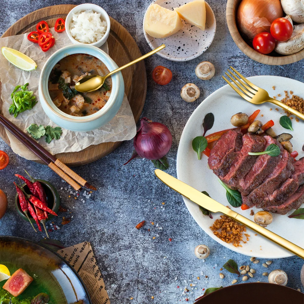 Hot Sale Products Reusable Portable Camping Rose Gold Stainless Steel Cutlery Set Fork Spoon Knife