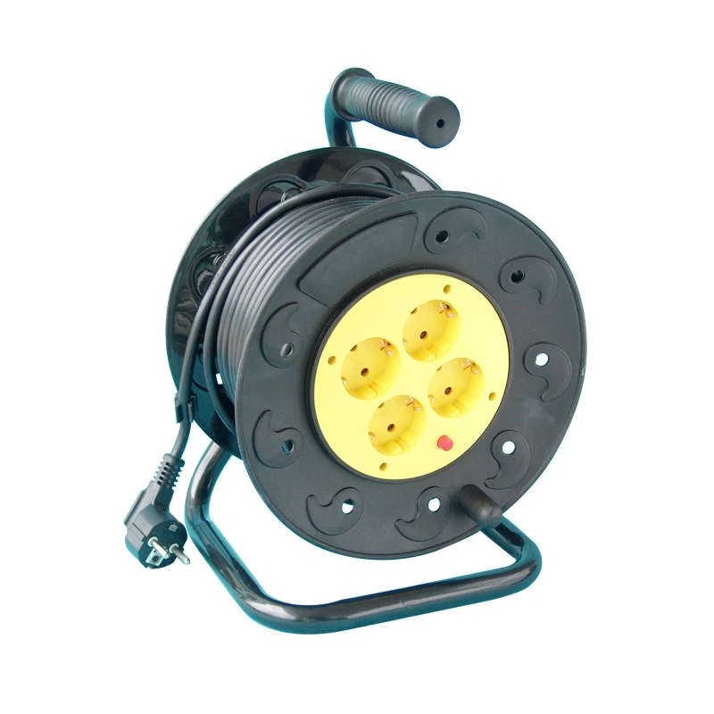 
high quality 25m/50m 220V European type 4 outlets IP20 extension power cord plastic Cable Reel 