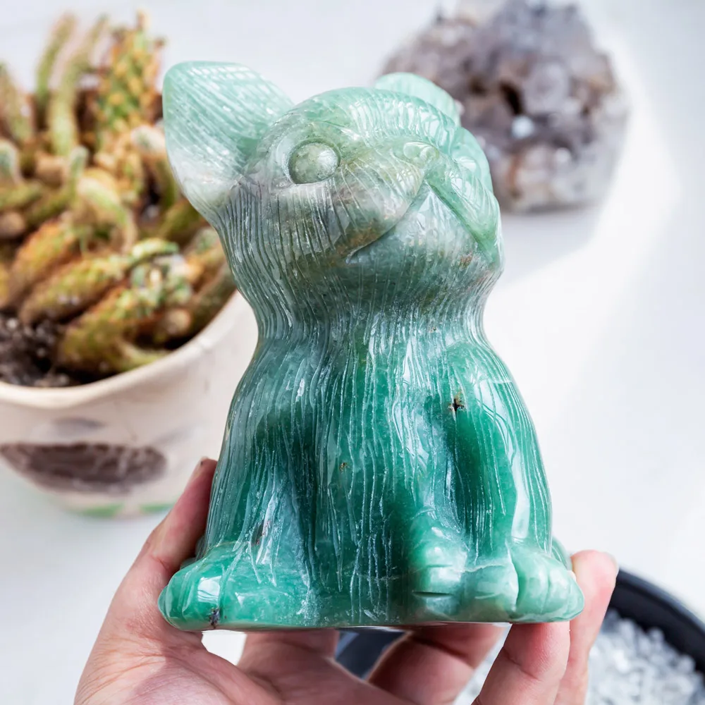 Wholesale Factory Customized Green Aventurine French Bulldog Crystal Animal Healing Stone For Home Decoration