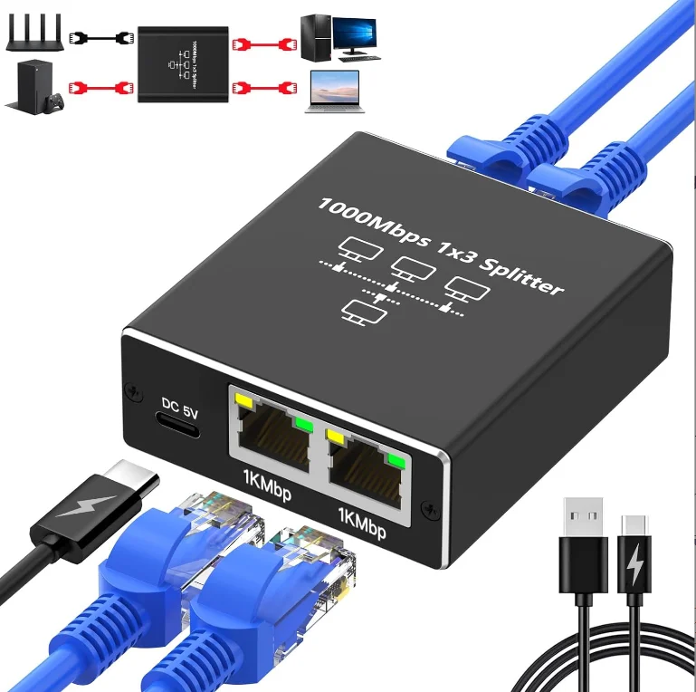 1000Mbps Network RJ45 Splitter Connector Adapter 1 to 3 Way Lan Ethernet Splitter 1x3 High Quality