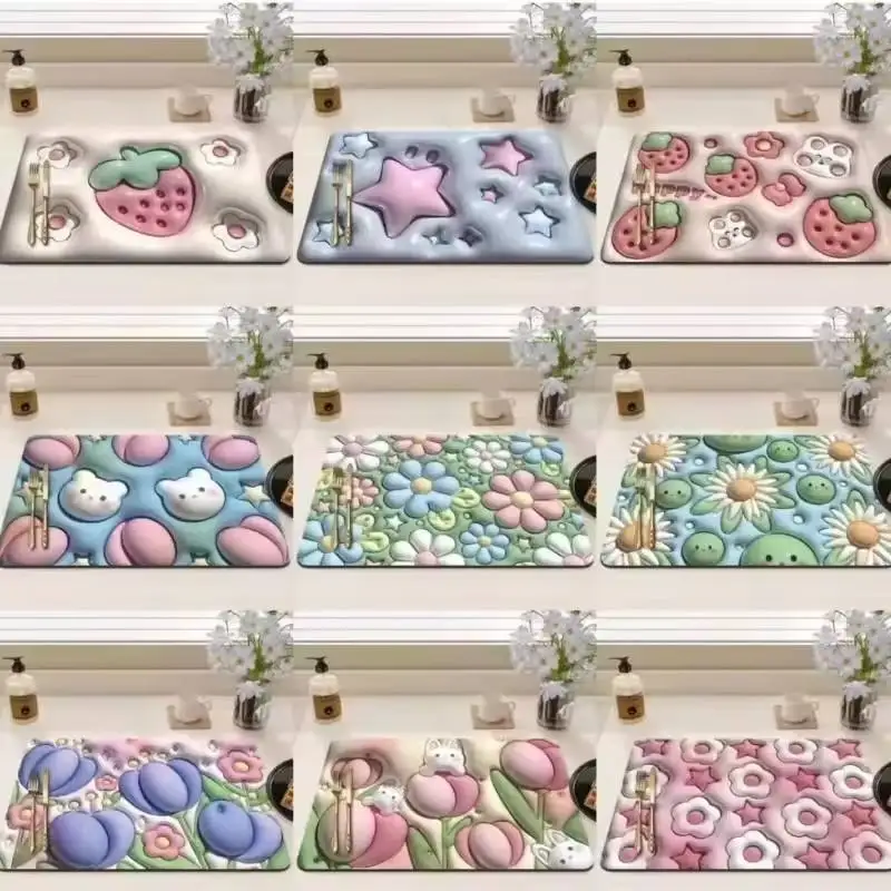 2024 Hot Soft Diatomite Household Eco Rubber Bath Mats Tapete Banheiro Non Slip Floral Flower Bath Mat Bathroom Rug Mate