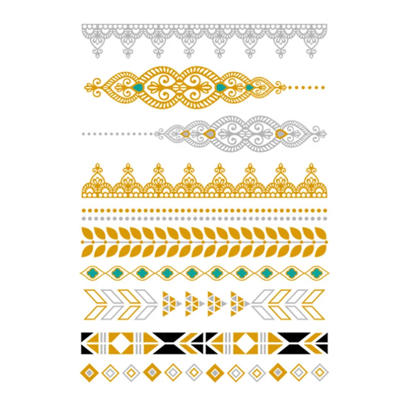 Custom Printed Waterproof Gold Metallic Women Body Flash Sticker Temporary Tattoo