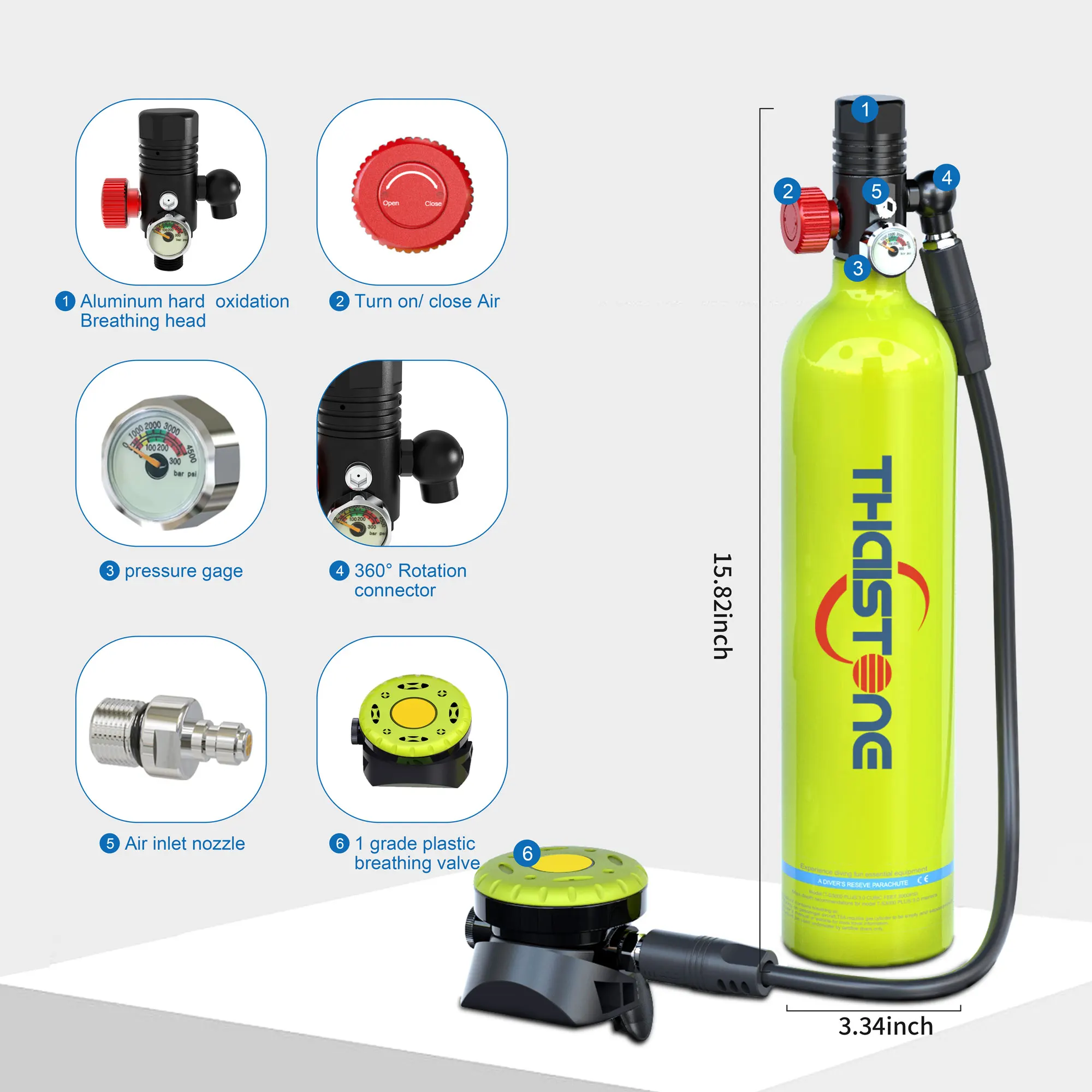 Thaistone 1.0L Mini Scuba Diving Tank Wholesale Four-Color Swim & Dive Gear & Accessory for Underwater Activities