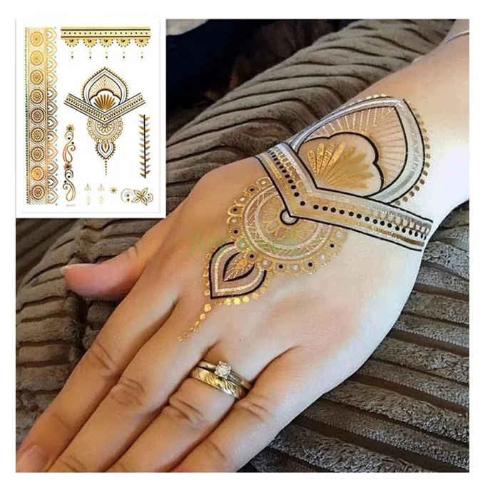 Custom Printed Waterproof Gold Metallic Women Body Flash Sticker Temporary Tattoo