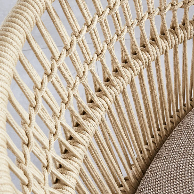 Aluminium table ivory white drawing room garden indoor funiture woven dining cuerda chair outdoor rope