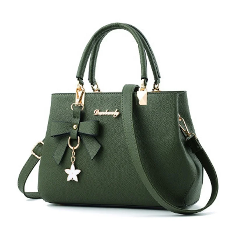 wholesale fashion women PU leather blue shoulder bag with zipper pockets flower tassel