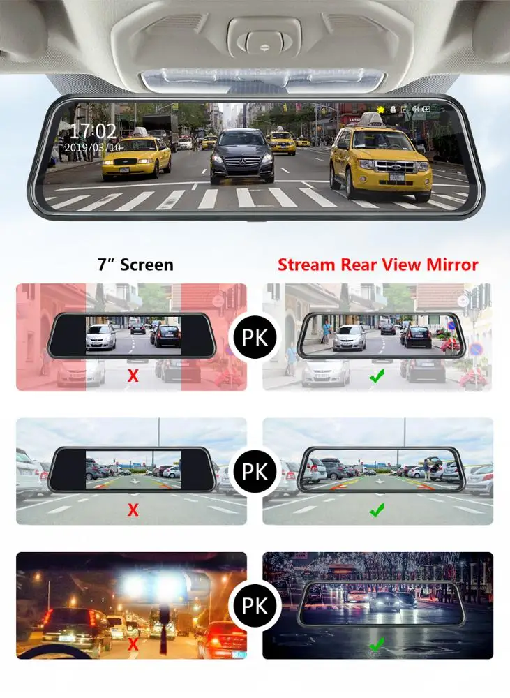 toguard dash cam dual camera 9.66inch mirror rear view camera