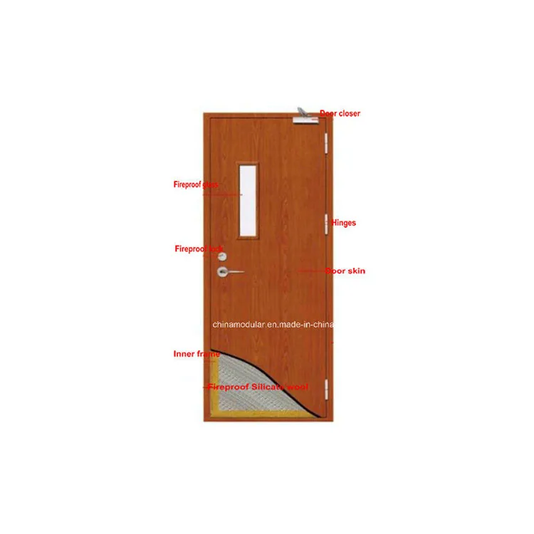Professional Supply CHAM-FRTD02 Timber Fire Door with View Glass for Entrance