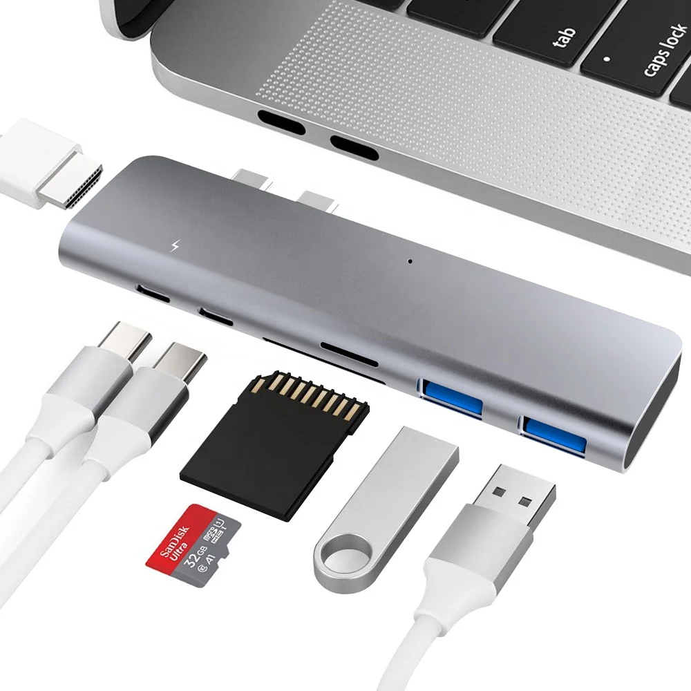
Raycue 7 in 1 Type C to 4K HD-MI High Speed Thunderbolt 3 TF SD Card Reader USB C HUB for Macebook Pro 