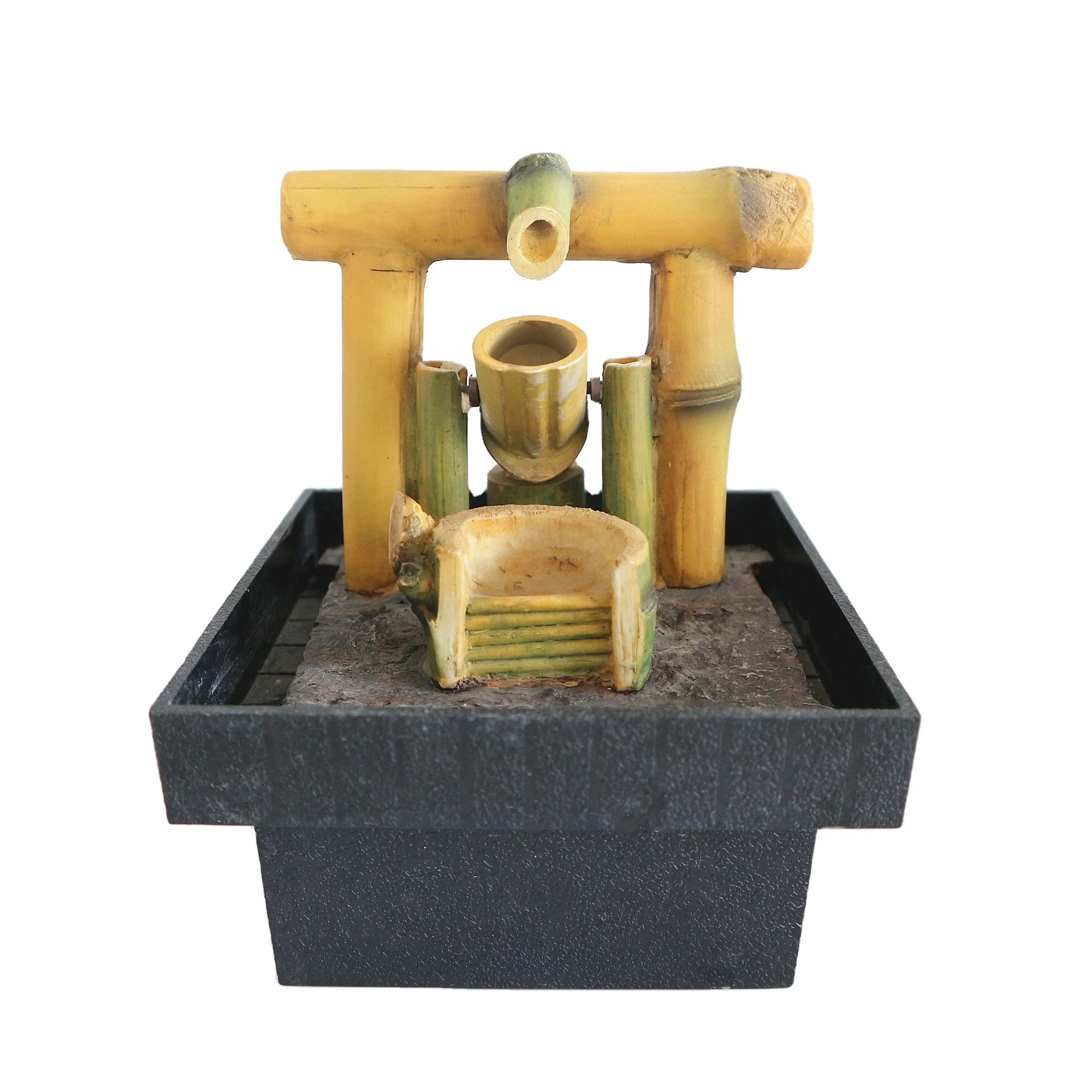 Indoor Home Decorative Mini Bamboo Resin Water Fountain Sculpture-Model Style Tabletop Statue Artificial Wall Figurines