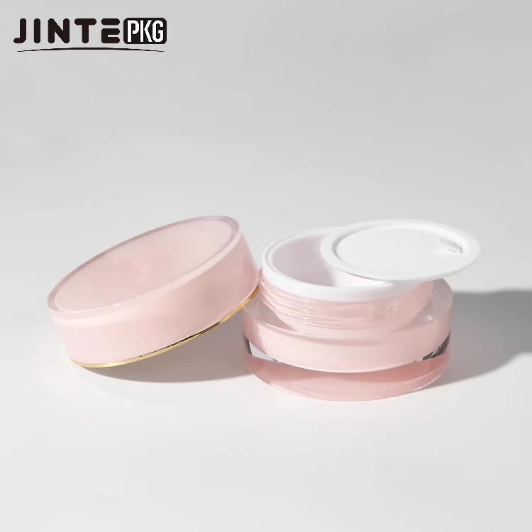 Beauty Round Shape   30g 50g Cosmetic Pink Plastic  Cream Jar  Double Wall  Pot Containers Acrylic Cream Jars with Pink Lid