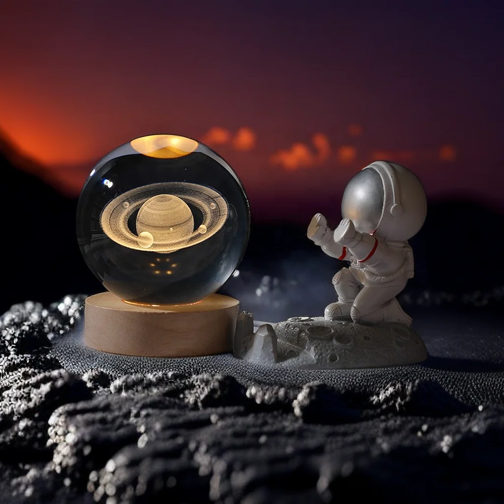 2.35-Inch Magical 3D Saturn Night Light Carved 60mm Crystal Globe Kids Bedroom Decor Teens Space Decor Birthday Gift Decolamp