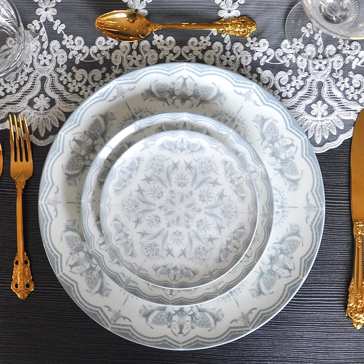 Wedding decoration grey ceramic dinner plates bone china dinner set tableware manufacturer