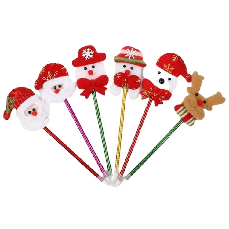 Christmas Gifts Pen Cartoon Snowman Ball Pen Santa Fluffy Pom Pom Ball Pen