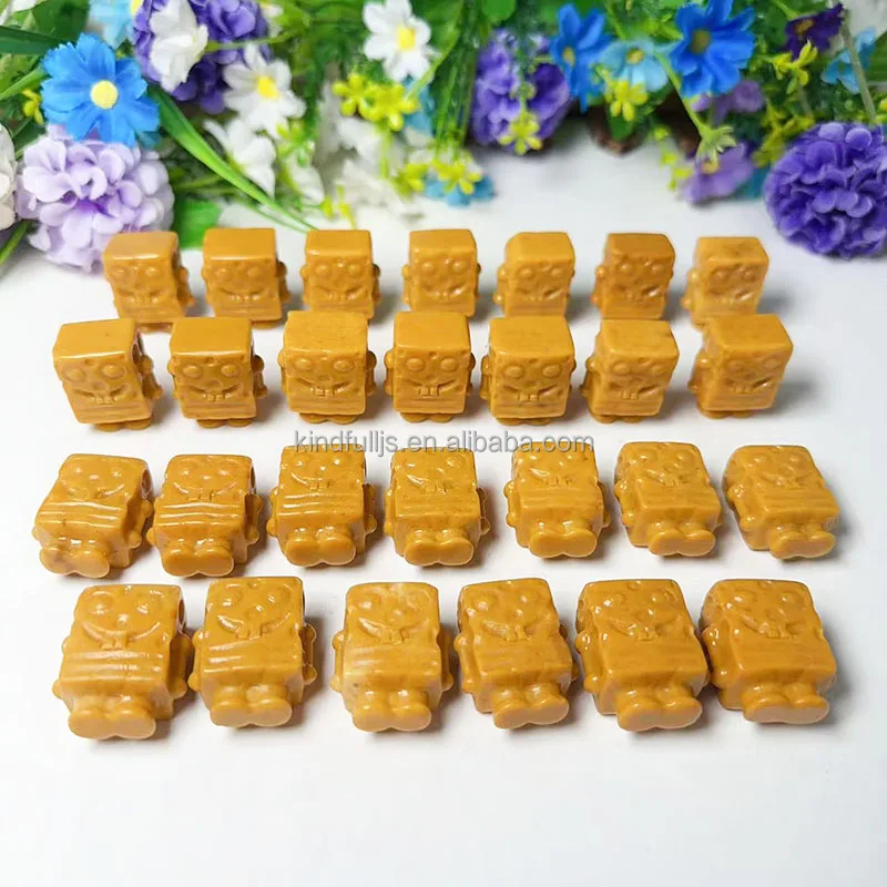 Wholesale Mini Crystal Healing Stone Carving Cartoon Figure Natural Hand Carved Yellow Jade Crystal Cartoon Figure