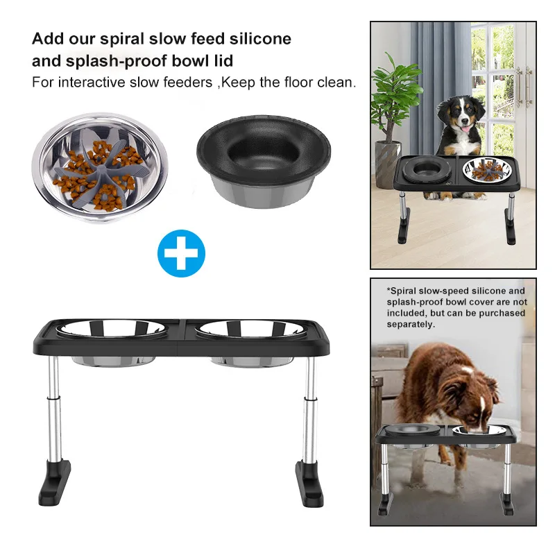 Amazon Hot Sale Adjustable Lift Stainless Steel Dog Bowl Cat Bowl Folding Pet Double Bowls