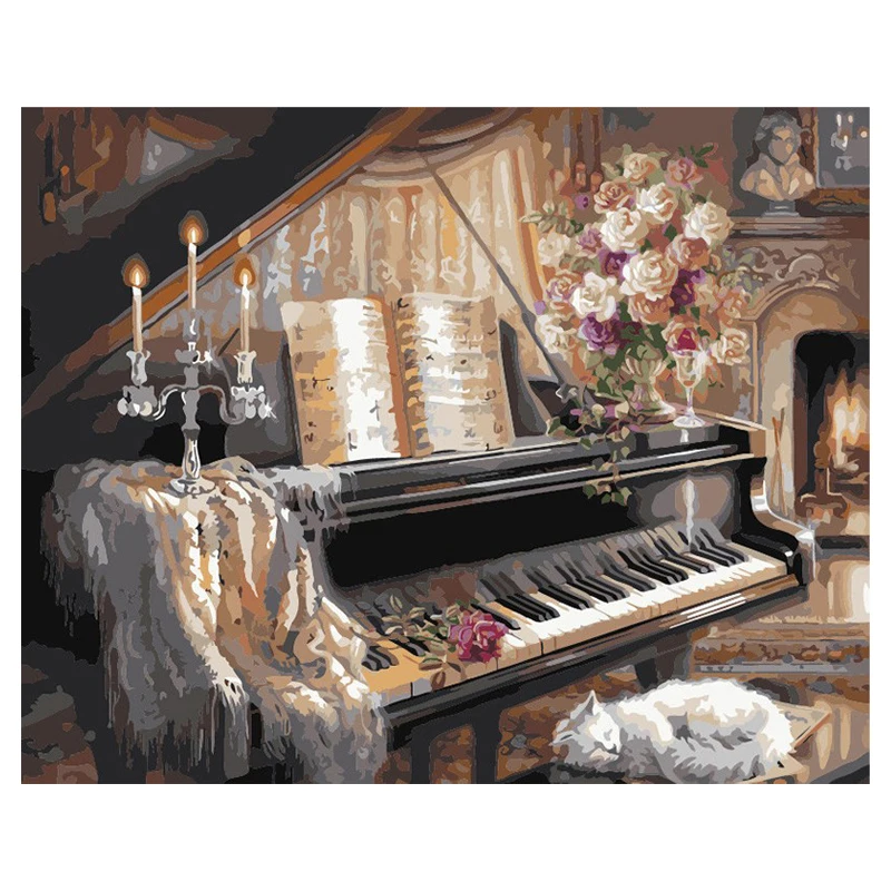 Wholesale Picture Piano DIY Painting By Numbers Still Life Modern Wall Art Hand Painted Oil Painting On Canvas For Home Decor