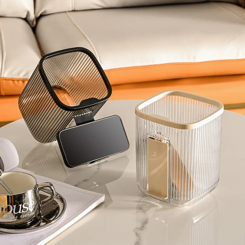 Light Luxury Transparent High-End Desktop Organizer Multi-Function Mobile Phone Stand Creative Pen Holder Mini Paper Basket