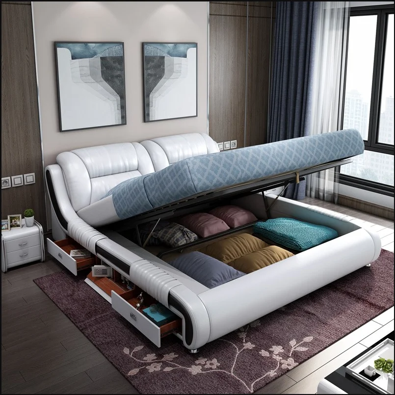
Practical multifunction save space leather bed hot selling tatami storage bed multifunction bed with music box 
