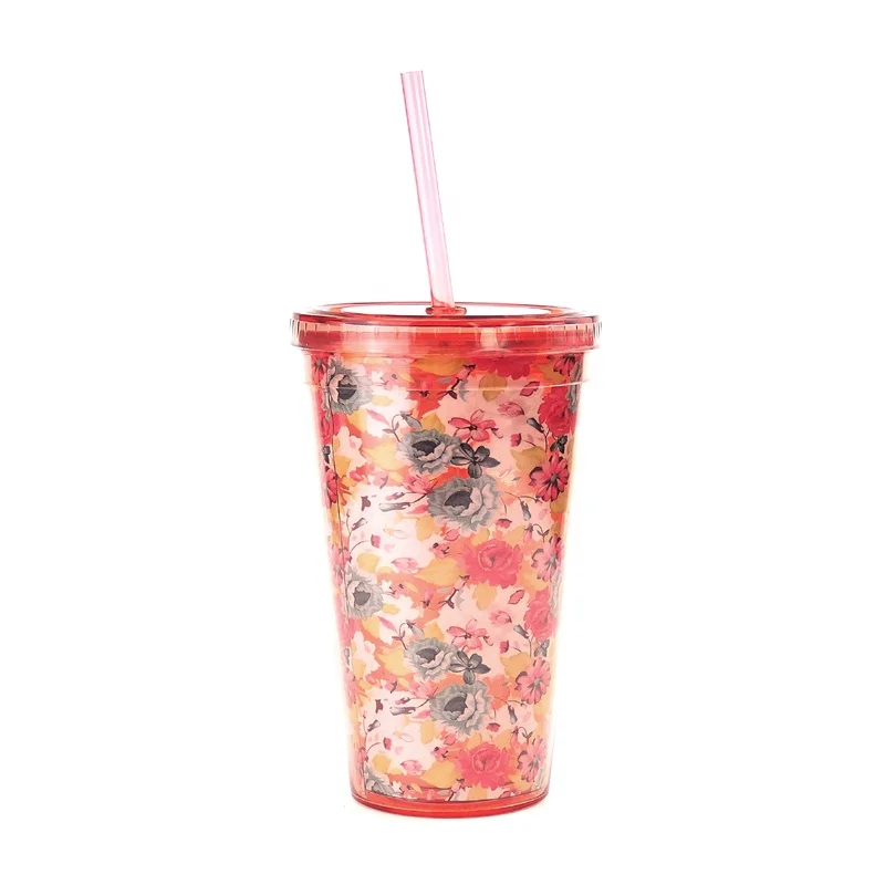 Clear Acrylic Double Wall plastic tumbler custom 16 oz tumblers with lids and straws wholesale