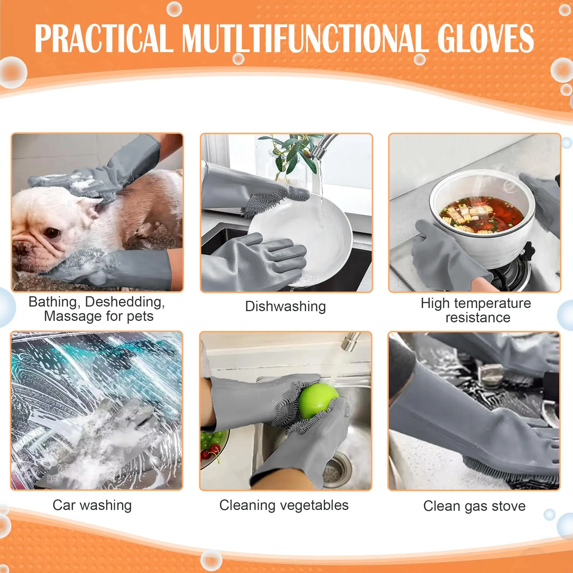 Pet Grooming and Bathing Gloves with Soft Silicone Bristles