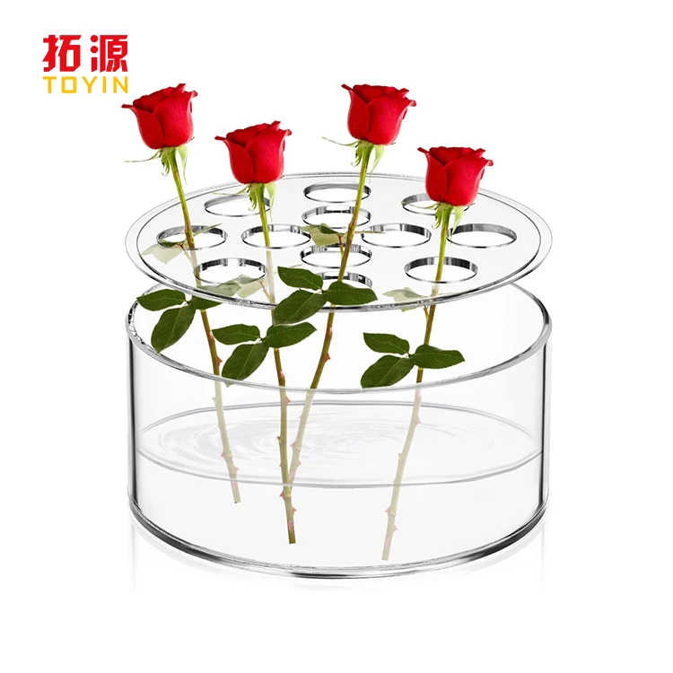 Clear Round Flower Vase Acrylic Flower Box Vase with hole for Centerpieces for Party Dining Table Home Decor