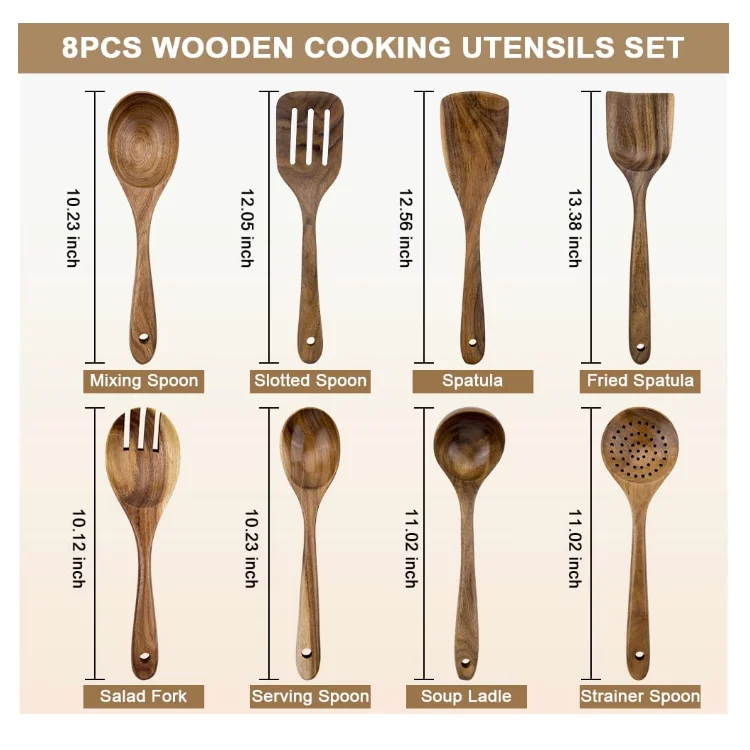 Wholesale 8 piece home everyday use kitchen tools non-stick pan wooden cooking utensils set