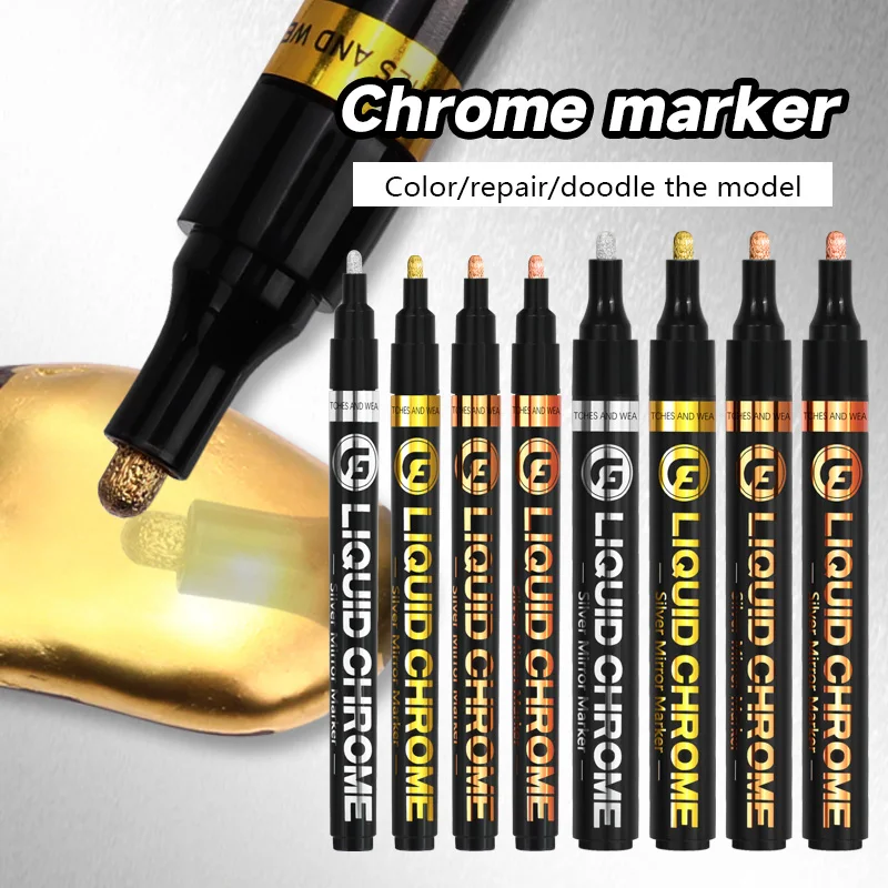 4 Colors Oil Based Paint Marker Gloss Copper Liquid Mirror Chrome Marker Pen for Model Rock Metal Any Surface