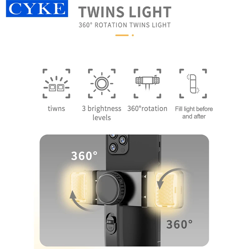CYKE New Q08d Selfie Gimbal Stabilizer Tripod Selfie Stick Single-axis Stabilizer Handheld Anti-shake With Fill Light