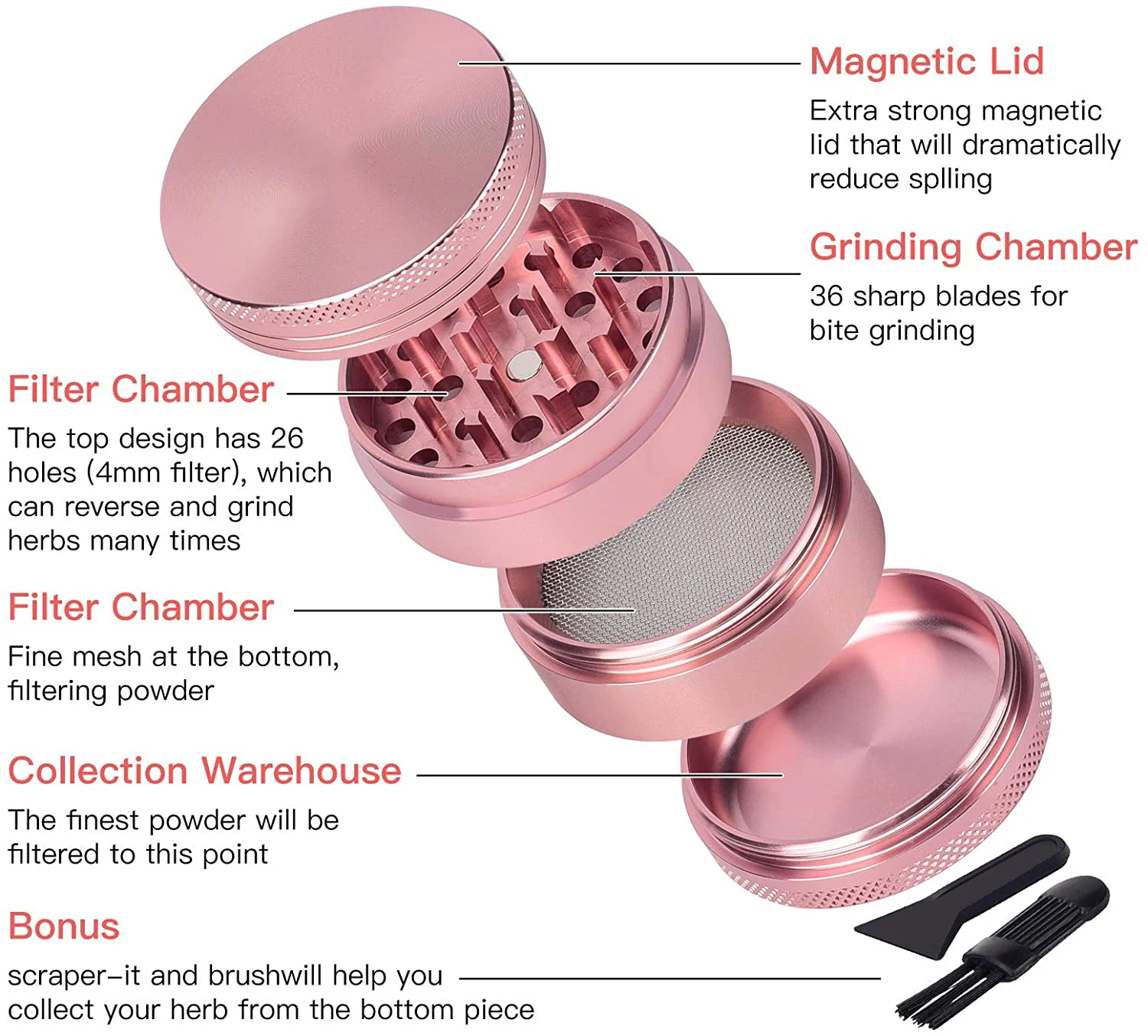 DEBANG herb grinder 40mm 50mm 55mm 63mm 75mm 100mm Custom Logo 4 layers tobacco herb grinder