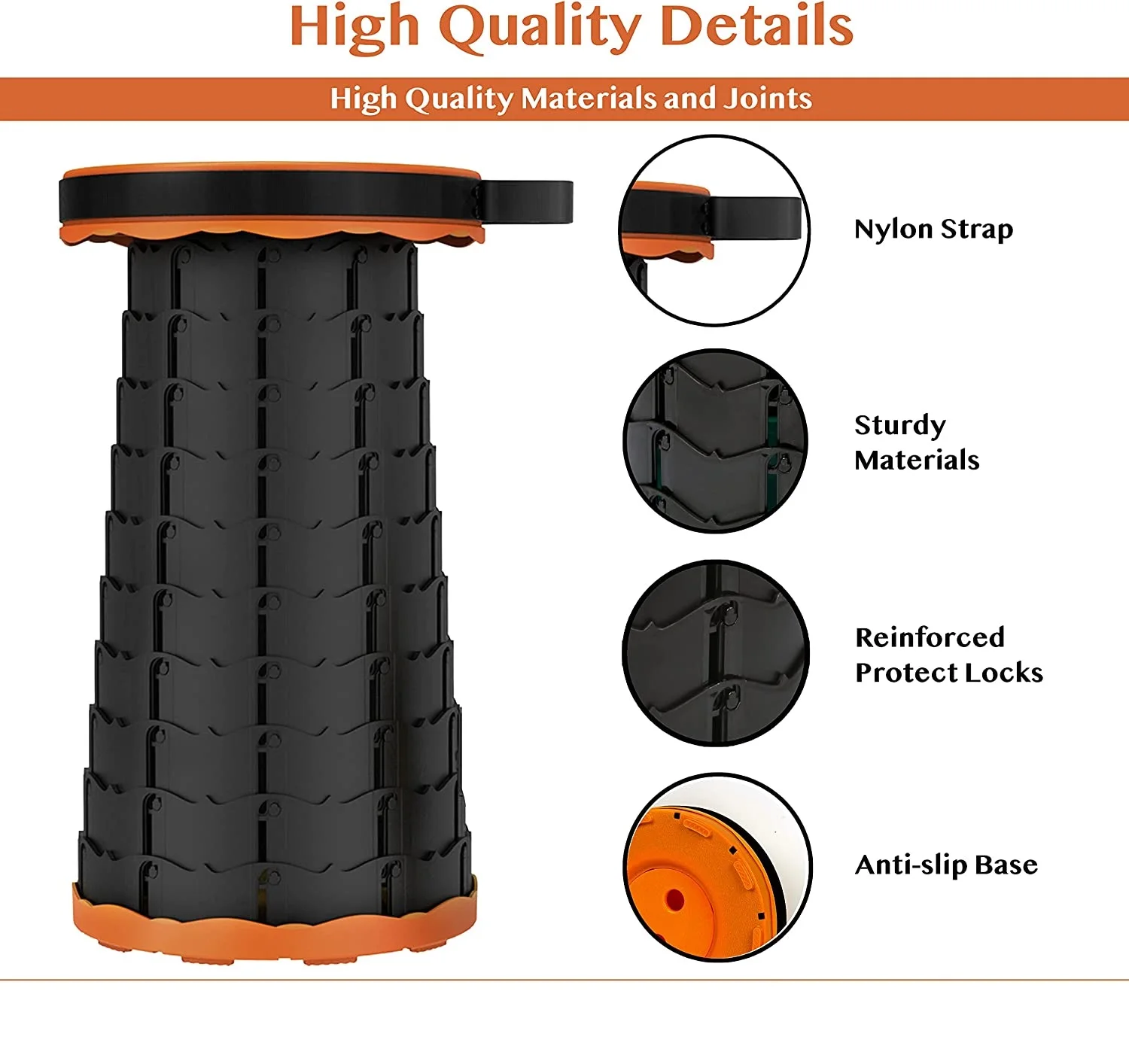 Durable Portable Collapsible outdoor height adjustable Telescopic Seat camping chair Retractable Folding Stool