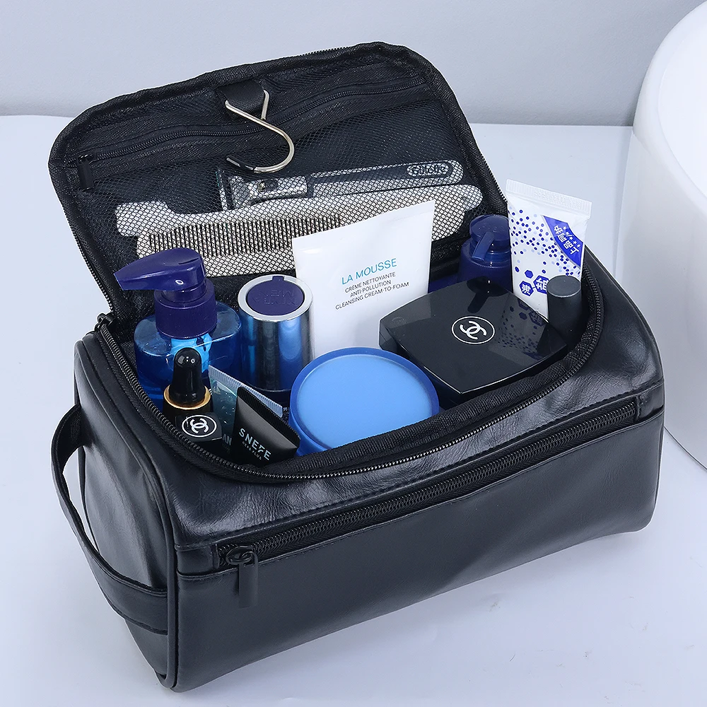 Wholesale Factory Gentleman Business Travel Travel Toiletry Bag Portable Waterproof PU Toiletry Hanging Wash Bag for Men