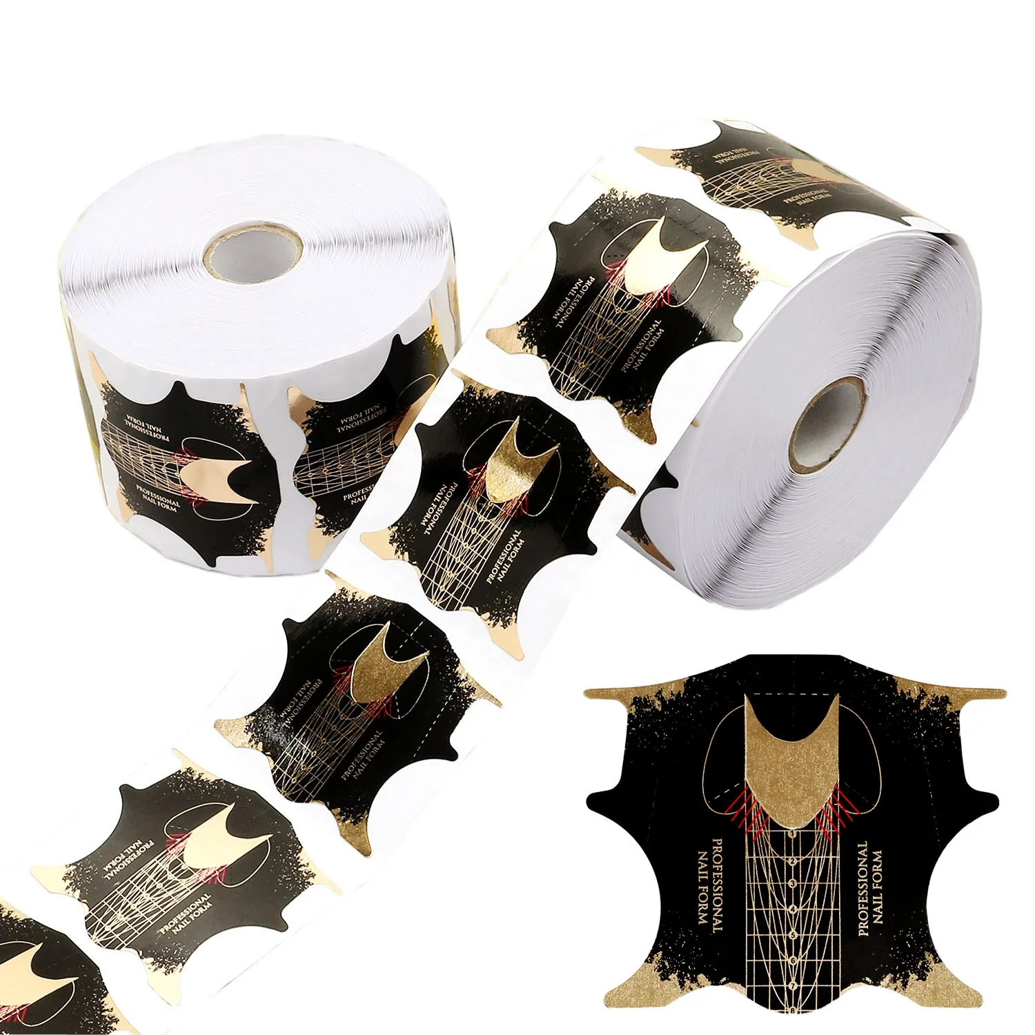 BQAN 500Pcs Nail Forms Black Gold Aluminum Foil Nail Extension Form Guide Stickers Custom Logo Nail Form