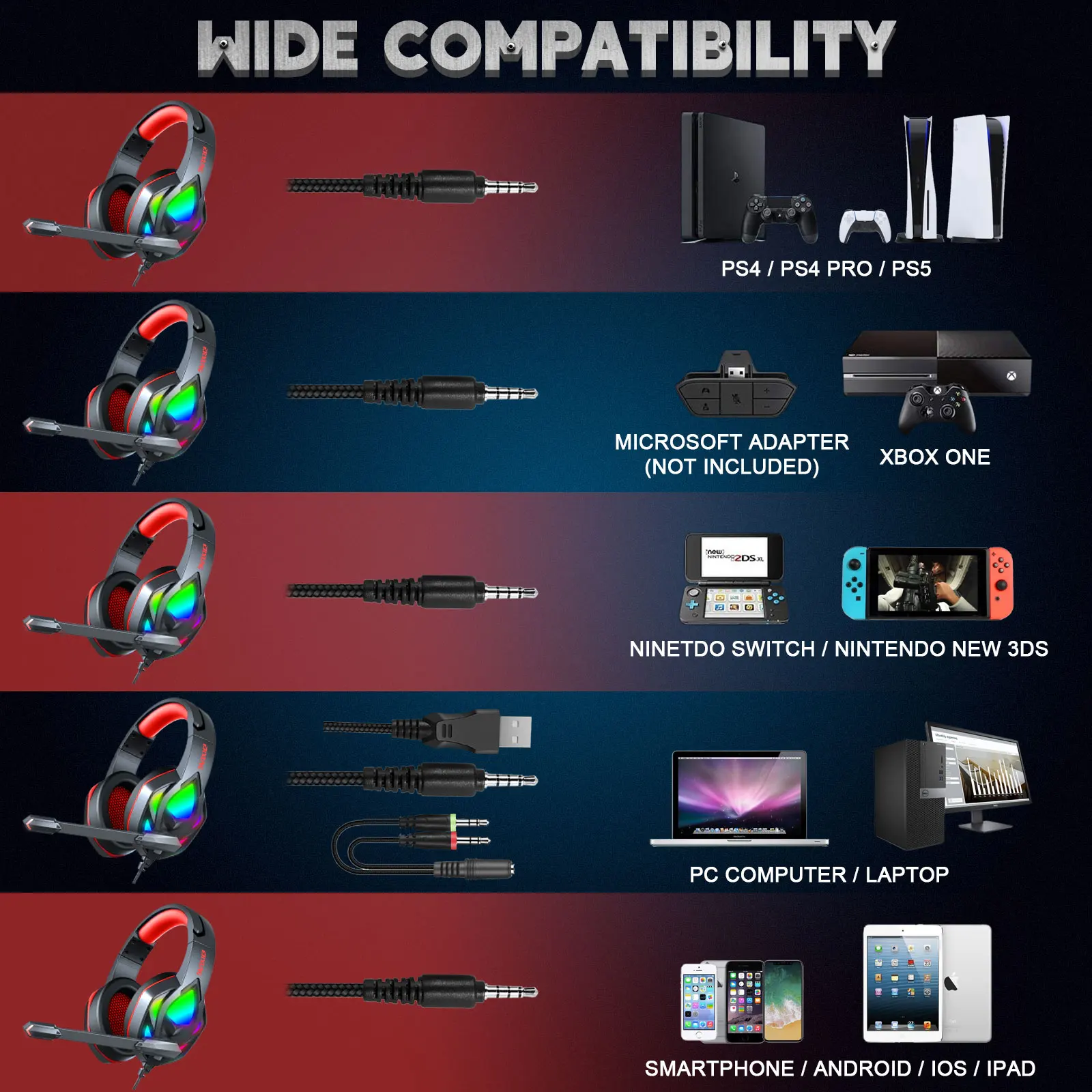 Hot sale wholesale  H100 ANC gaming headphones casque Overhead Foldable Stereo Sound Headband Wired RGB Gaming Headset
