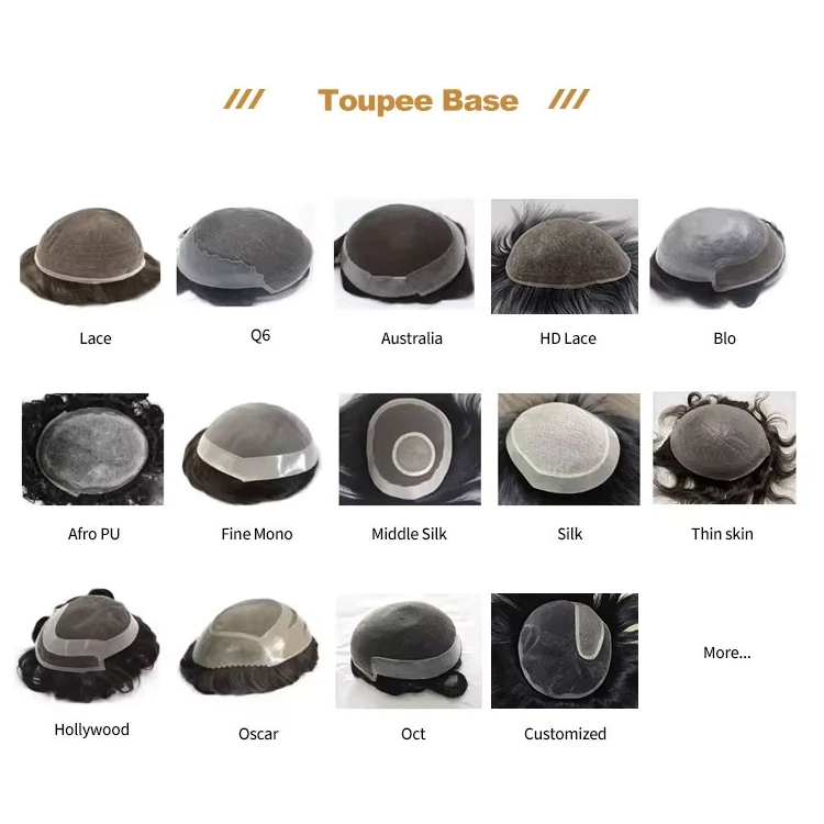 Wholesale High Quality Men Hairpiece Mens Hair Replacement System Slik Base Indian Human Hair Prosthesis Male Wig Toupee for Men