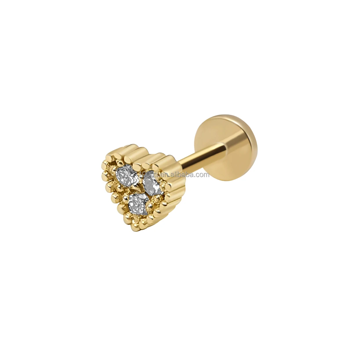14K Solid Gold Heart Shape Cute Earrings With Real Natural Diamond For Women