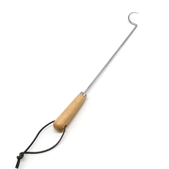 Cave Tools Food Flipper and Meat Hook with Wooden Handle for Grilling, Flipping and Turning BBQ Grill and Smoker Accessories