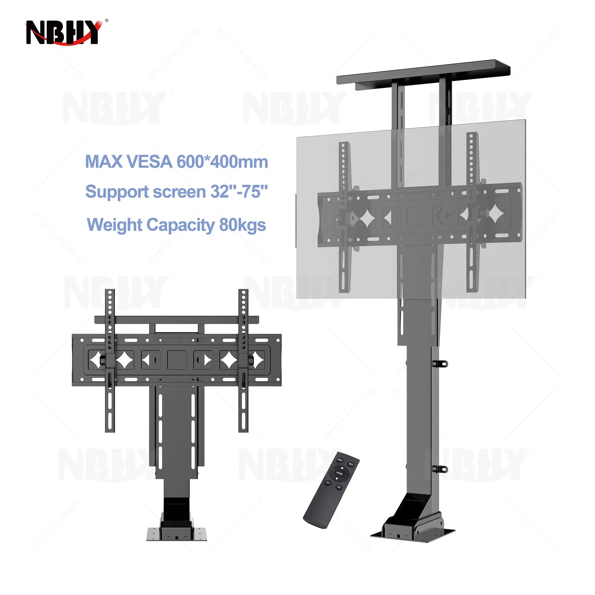 Automatic Motorized & Mobile TV Lift Cart for 32-75 inch TV with Remote Height Adjustable TV floor stand