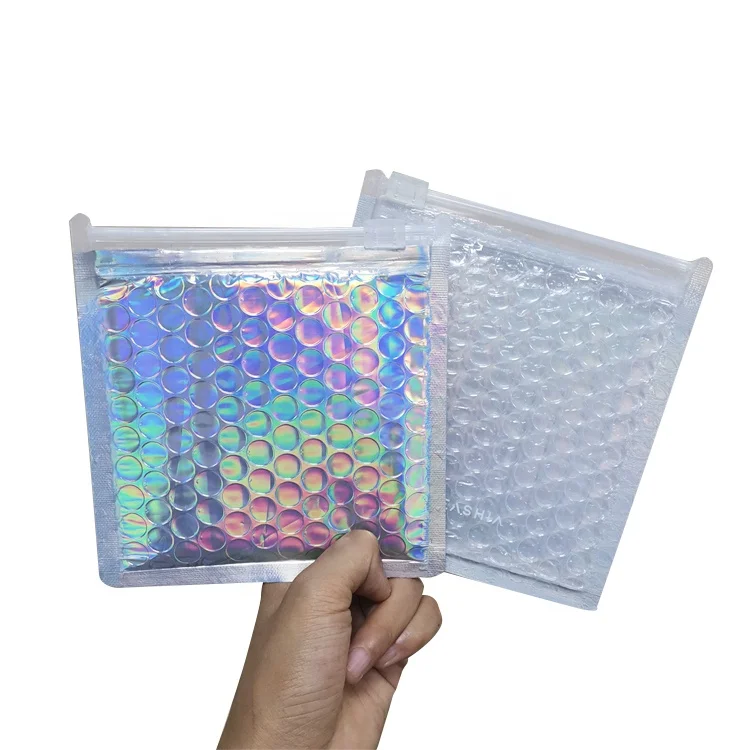 Custom Silver Bubble Mailer with Zipper, Metallic Padded Reusable Pouch, Waterproof and Shockproof Packaging